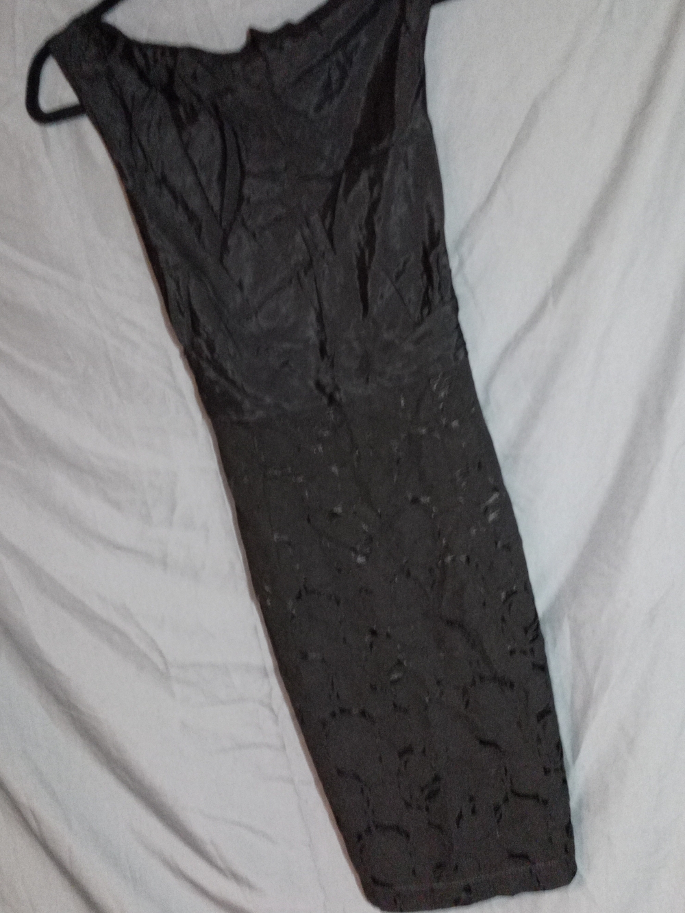 Late 2000s Vintage Black Midi Cocktail Dress With Embossed Floral Skirt Size M